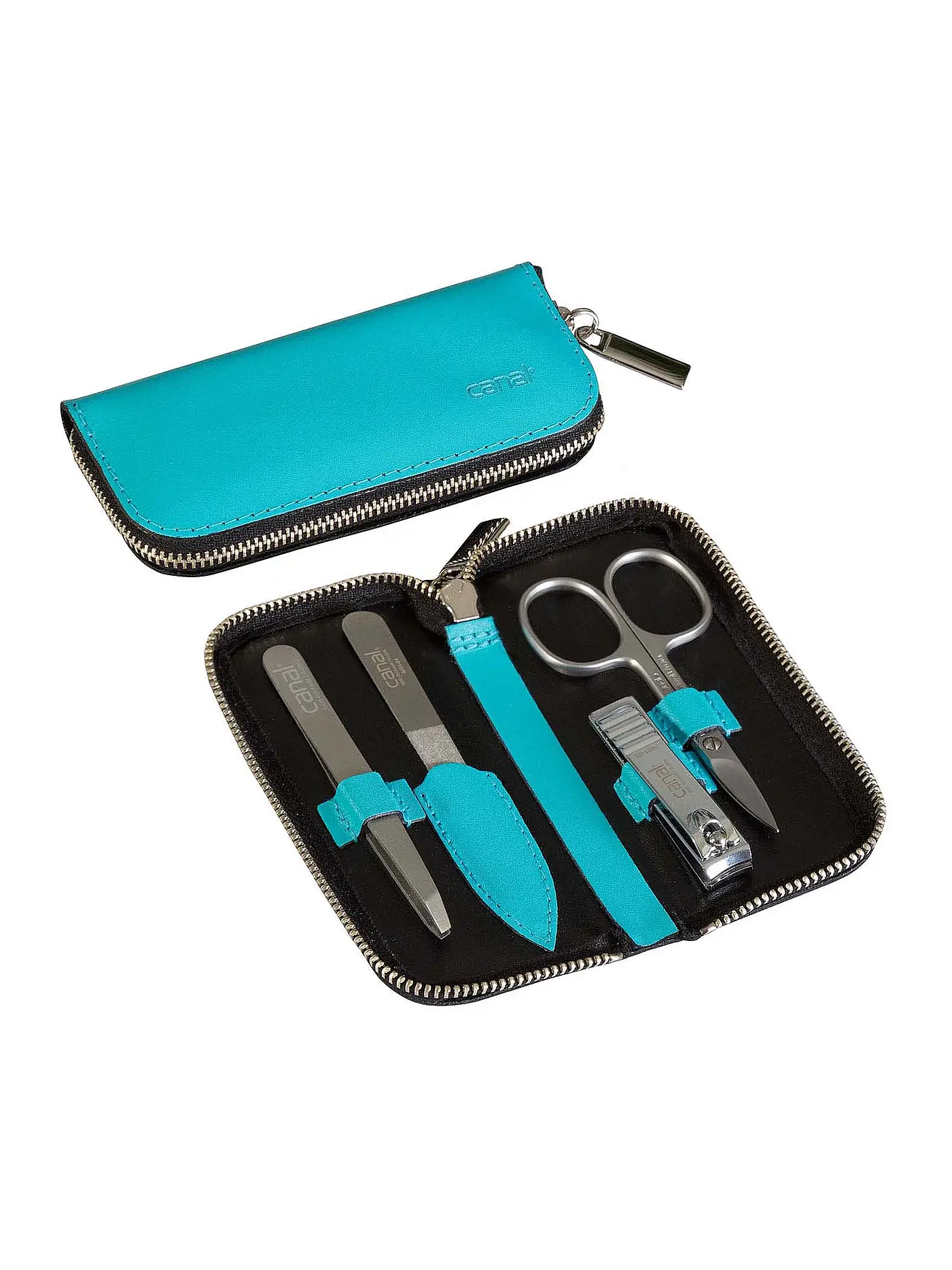 CANAL | Reißverschluss-Etui aus Spaltleder 4-teilig (Türkis) 5381 | 